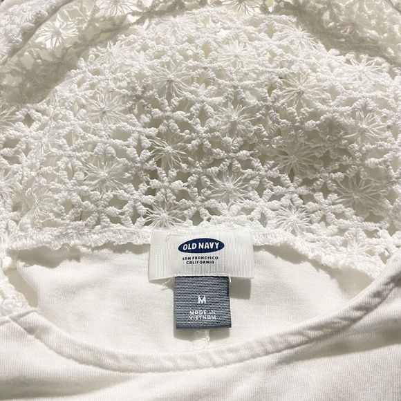 Old Navy Crochet Tunic Top Womens Size M Longline Sleeveless White Stretch Basic - Picture 9 of 9